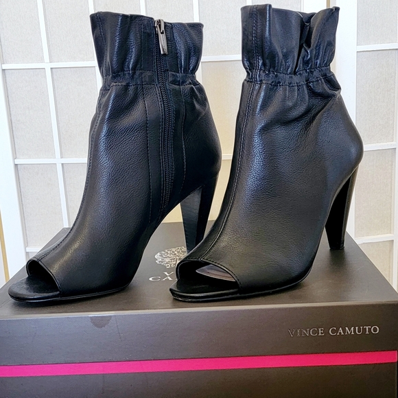 Vince Camuto Addeiena Black Leather Smock Cone-Heel Booties / 8.5 - Picture 2 of 4